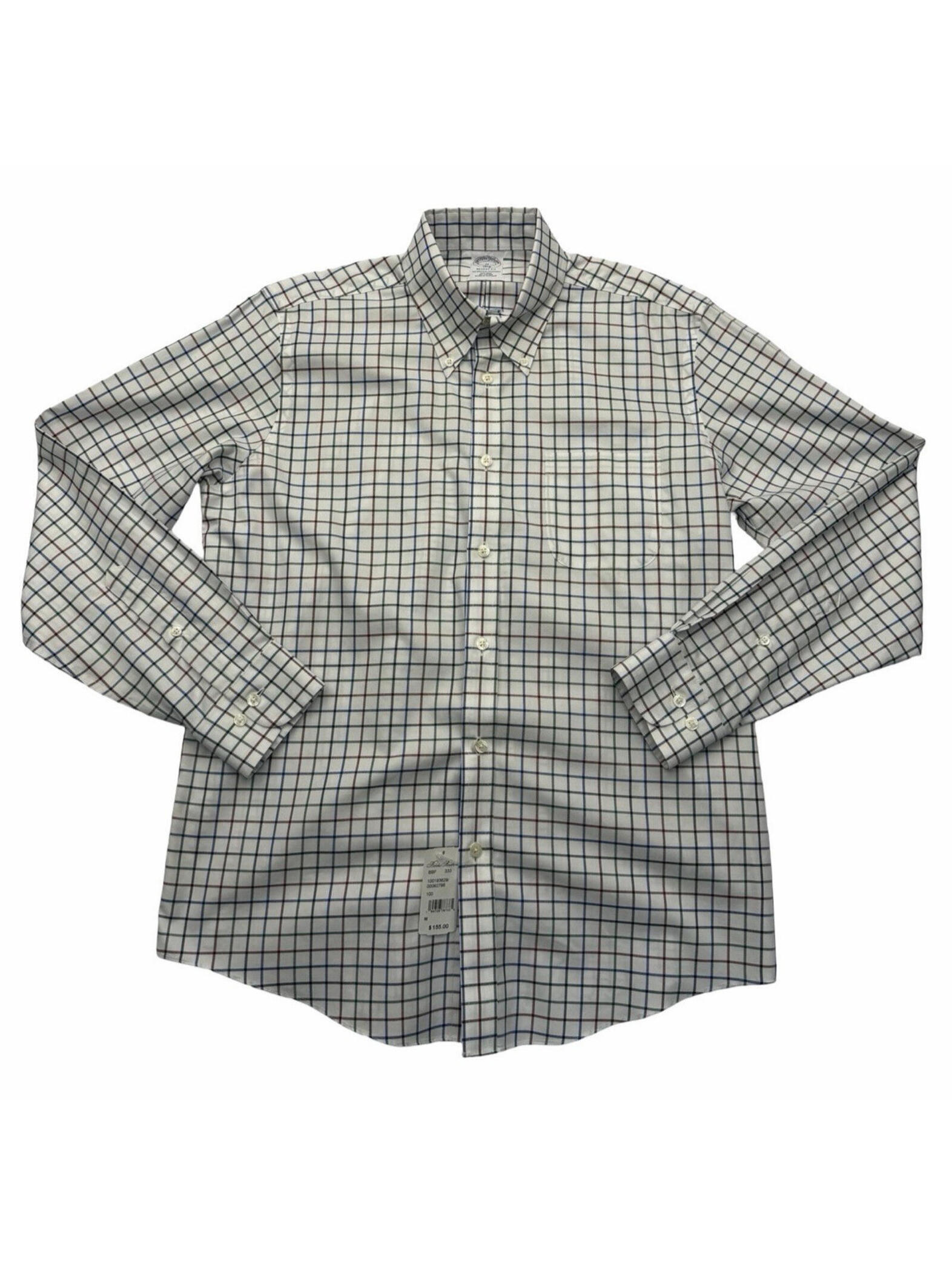 Brooks Brothers Regent Fit Original Polo Shirt Button Up Windowpane White Size M